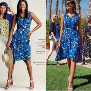 CAbi #5576 Untamed Electric Blue Floral Dress Asymmetrical Sleeveless Sz Medium